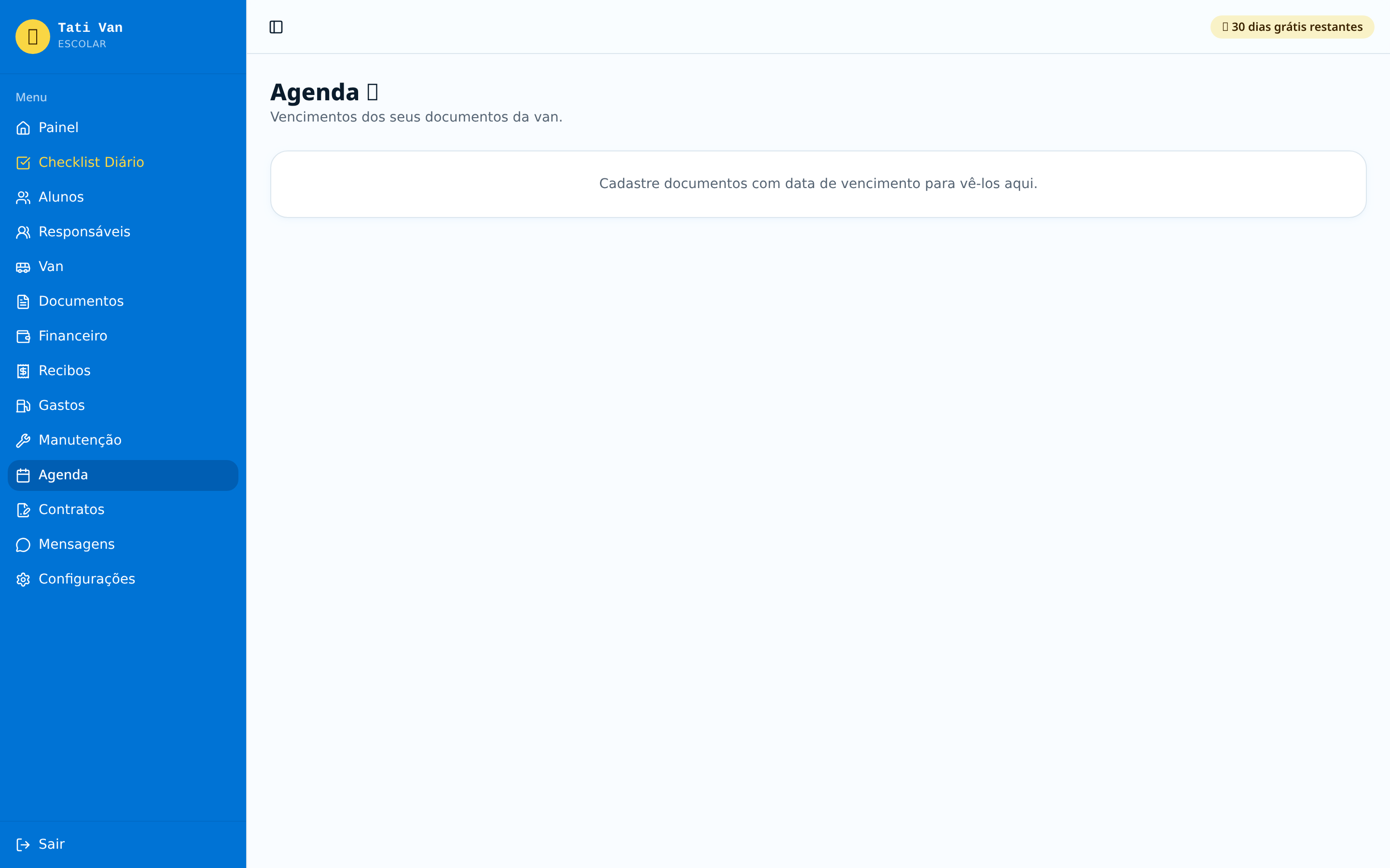 Tela Agenda da Tati Van Escolar