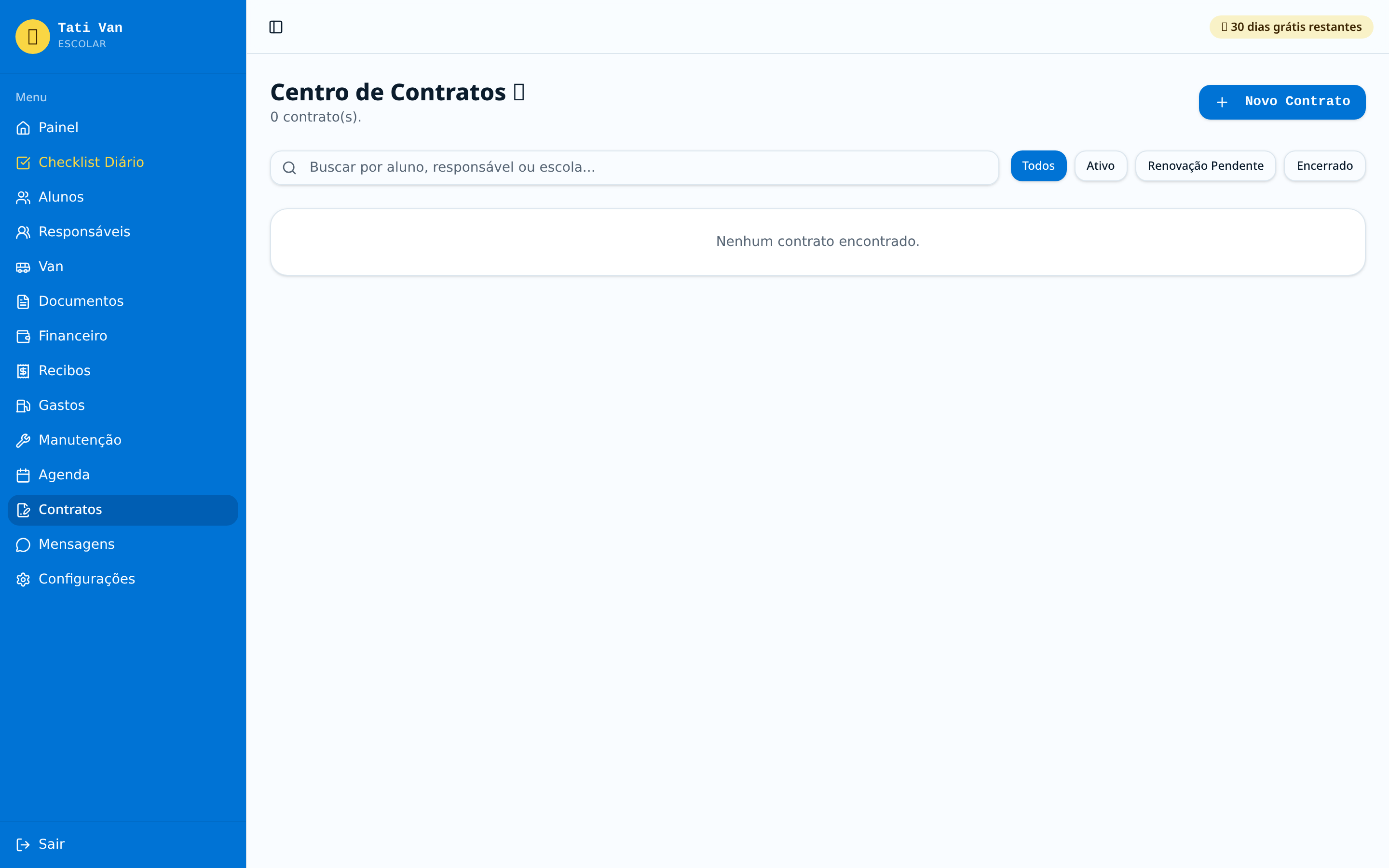 Tela Contratos da Tati Van Escolar