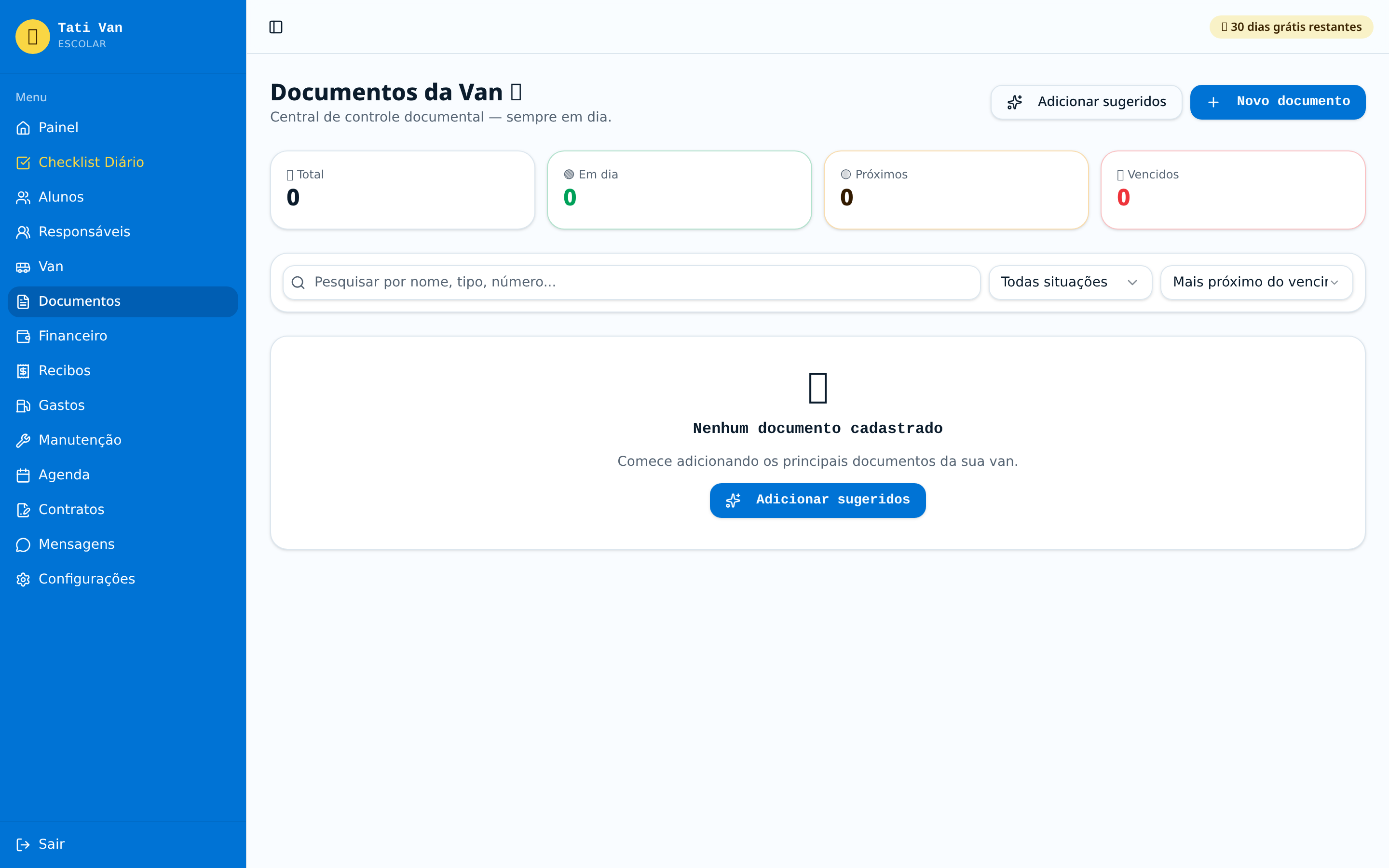 Tela Documentos da Tati Van Escolar
