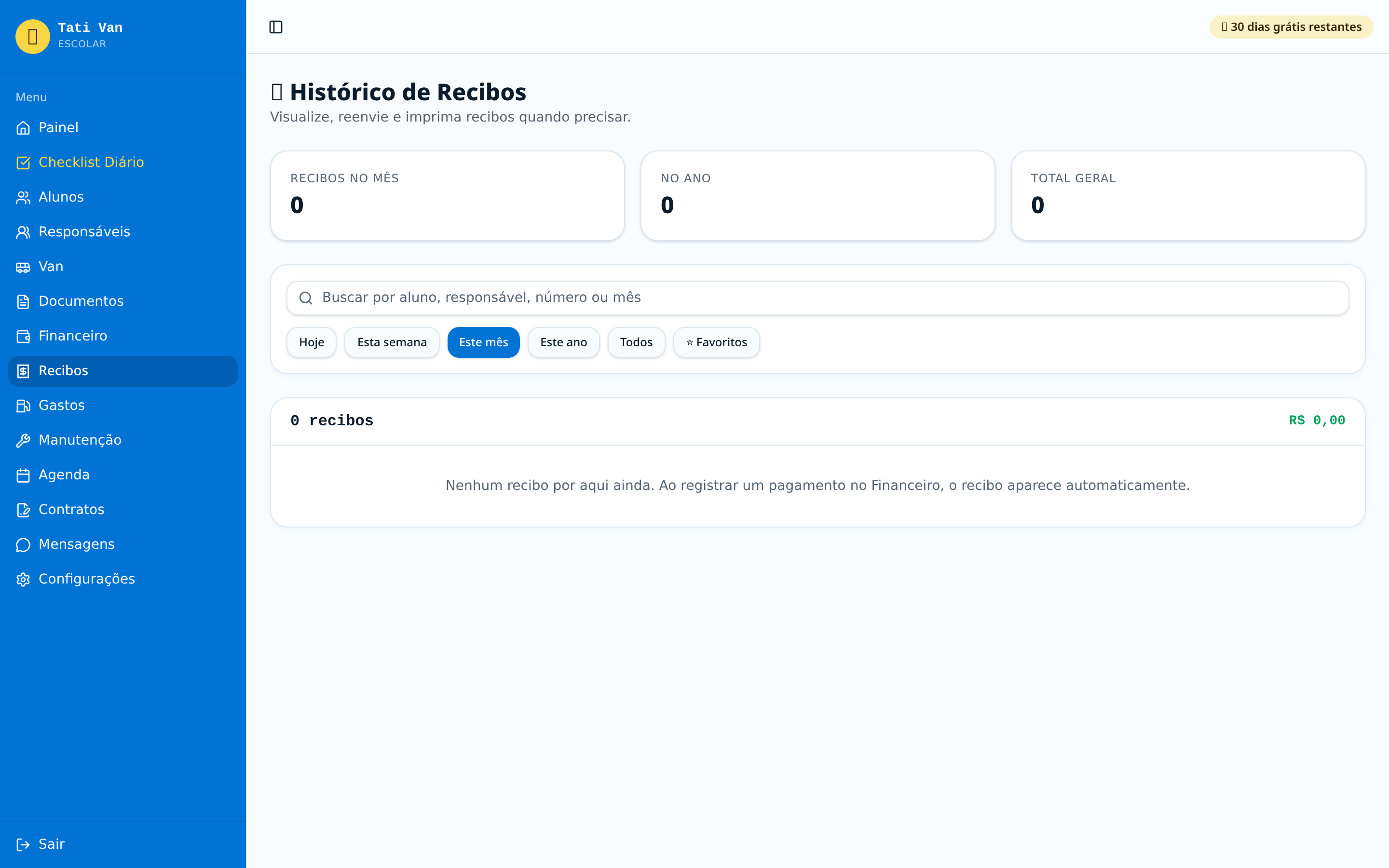 Tela Recibos da Tati Van Escolar